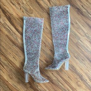 Rinestone PVC Clear Thigh High Boots